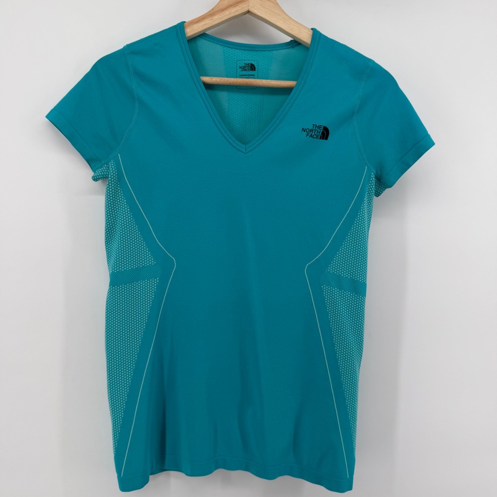 The North Face T-Shirt Womens S Teal VaporWick V-Neck Short Sleeve Mesh Athletic